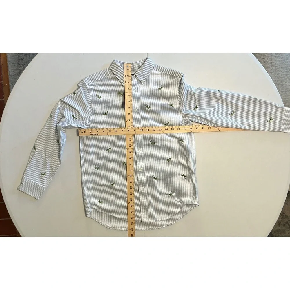 Ralph Lauren‎ Button Down Shirt Boys L 14-16 Pinstripe Lizard Embroidered Preppy